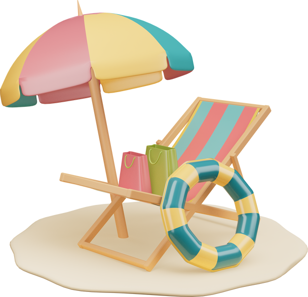 Sun beach umbrella with beach chair icon isolated 3d render Illustration